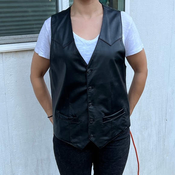 Scully vintage genuine leather classic black button down vest - Picture 10 of 15